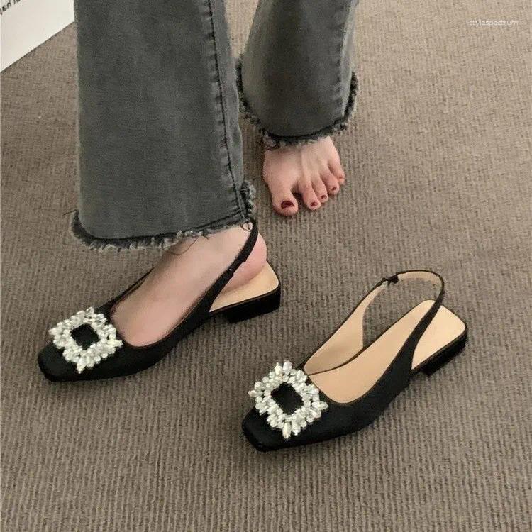 Sandals Luxury Crystal Mid Heels Women Party Shoes 2024 Summer Chunky Slippers Designer Sexy Pumps Fad Flip Flops