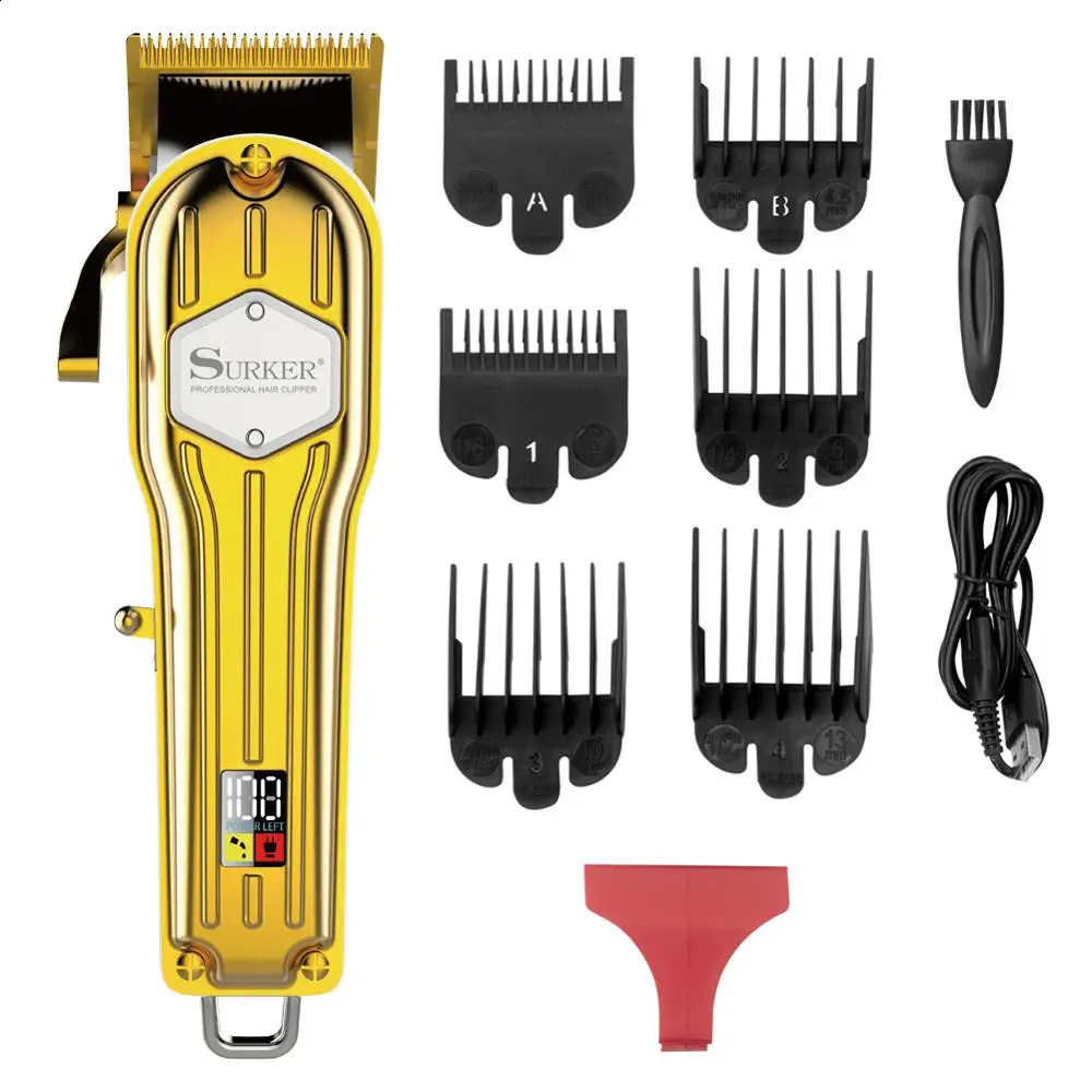 Surker cordless barber hair clipper professional hair trimmer for men all metal electric hair cutter gold machine haircut pivot 240712