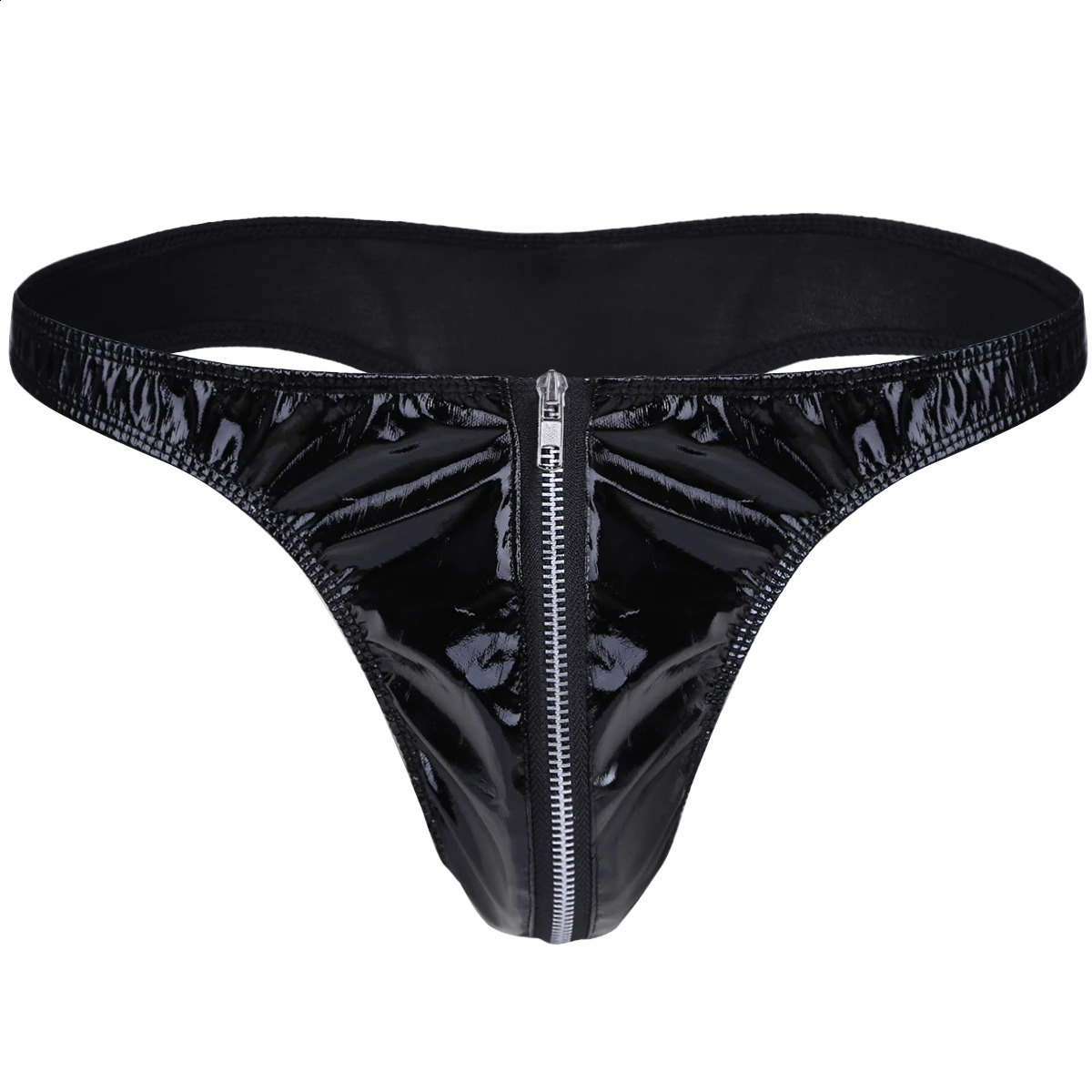 Men Sexy Latex Briefs Gay Underwear Zipper Underpants Faux Leather Bikini Erotic Lingerie GString and Thongs Sissy Panties 240711
