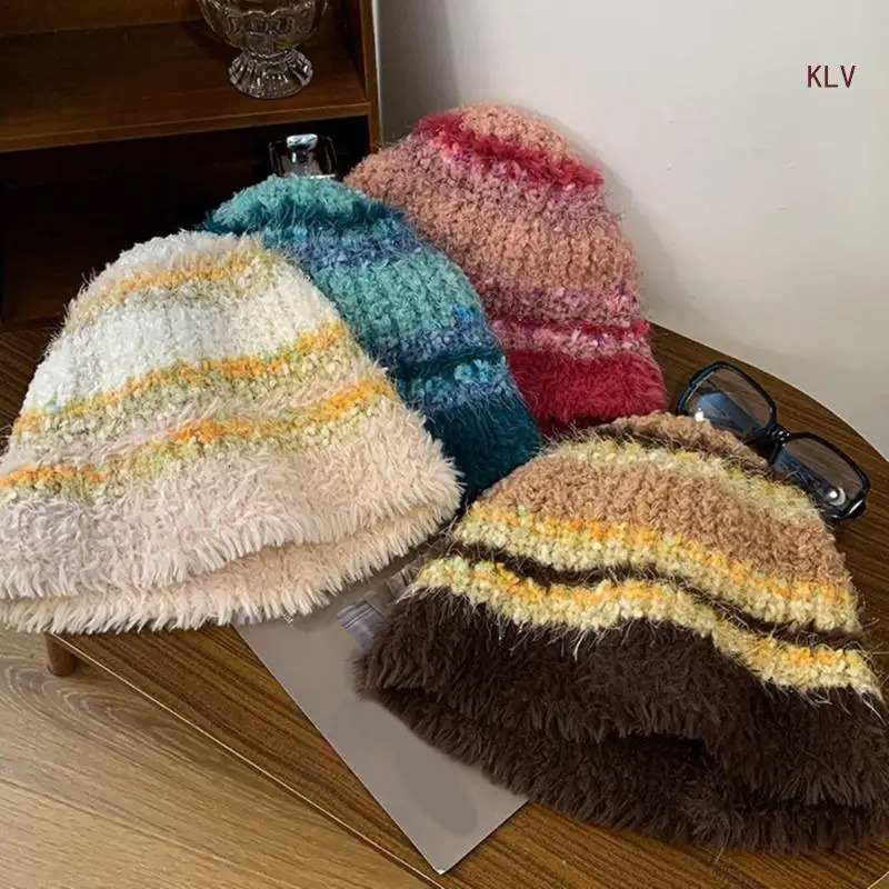 Crochet Striped Fisherman Hat Winter Fisherman Hat Crochet Skiing Beanie Hat for Adult Teens Windproof Commute Hat 240715