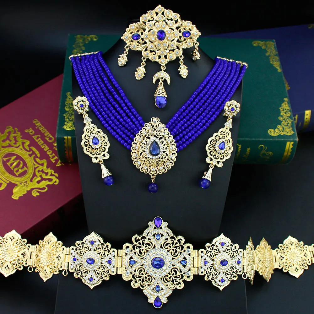 Sunspicems Moroccan Bride Jewelry Set suitable for women Caftan belt beading necklace pendant Brooch long earrings 240710