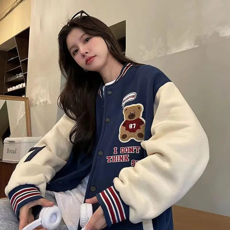 Deeptown Bomber Jacket Women Korean Streetwear Fashion Hip Hop Oversized Cute Baseball Jackets Autumn Winter Couple Coat Trend 240722