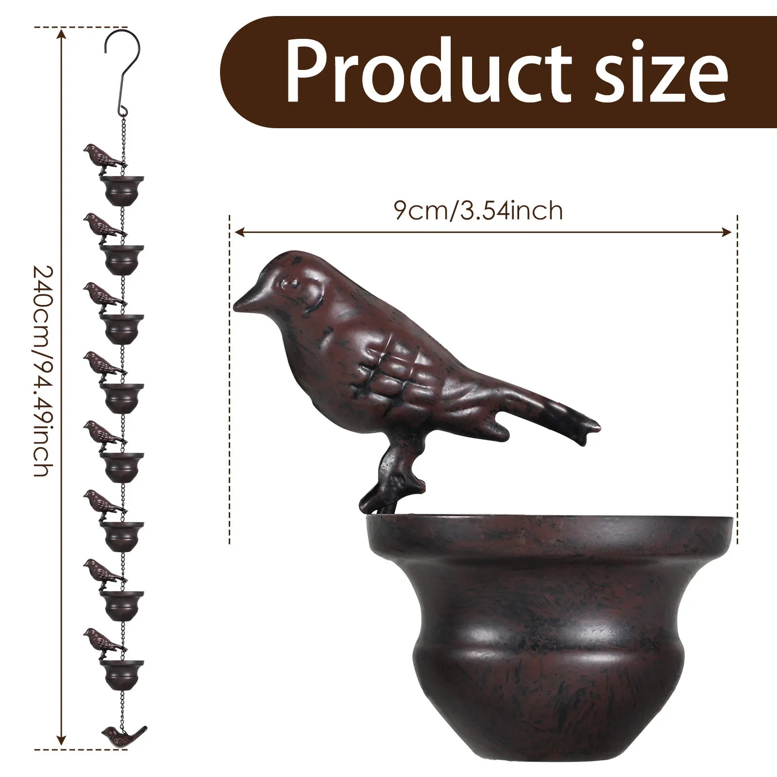 Metal Rain Chains For Outdoor Gutter Roof Decoration Drainage Creative Birds On Cups Rain Catcher Rain Chain Downspout Tool 240717