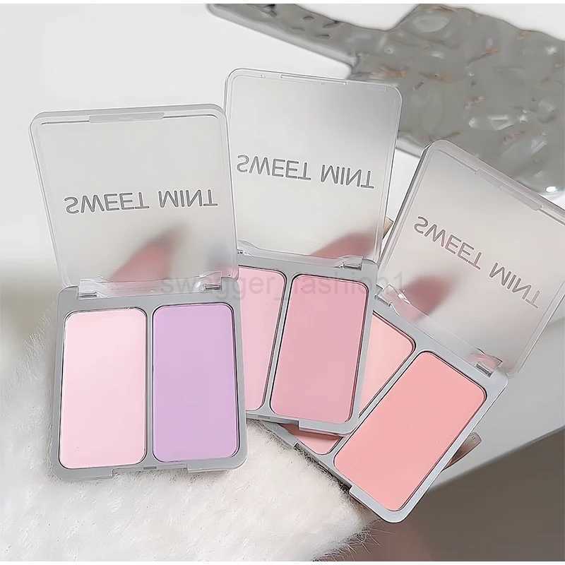 Two Color Powder Blusher Matte Skin Brightening Palette Nude Makeup Waterproof Durable Eye Shadow Pink Blush Pink Korean MakeupB240722