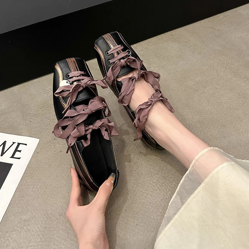 Niche Sweet Lolita Square Toe Purple Flat Ballet Trainers Womens Straps Bow Color Matching Mary Jane Shoes Sneakers Female 240711