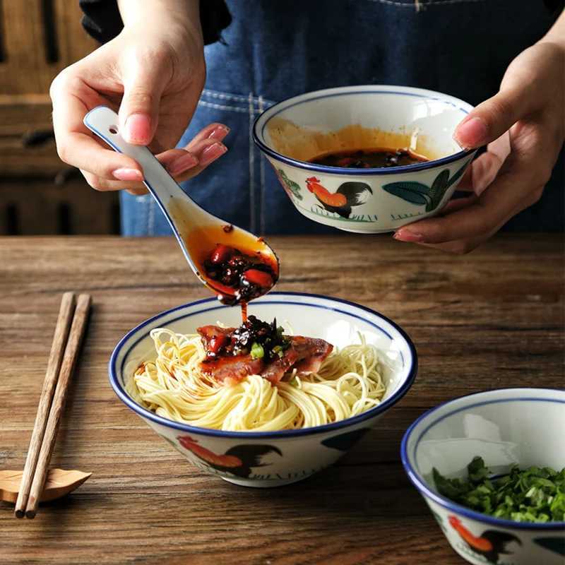 CHANSHOVA Traditional chinese style 120-1200ml Creative Rooster Tableware Ceramic bowl Household ramen rice noodles soup bowlB270723