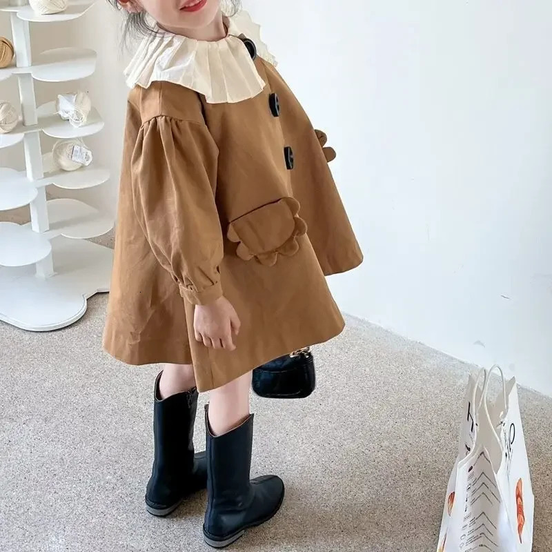 Autumn Kids Girls Floral Trench Coat Long Sleeve Loose Jacket Korean Girls Top Kids Jackets for Girls 240711