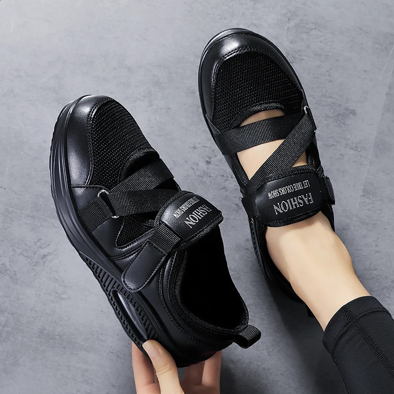 Womens Shoes Spring Genuine Soft Outsole Work Female Black Swing Woman Plus Size Wedges Single 240718