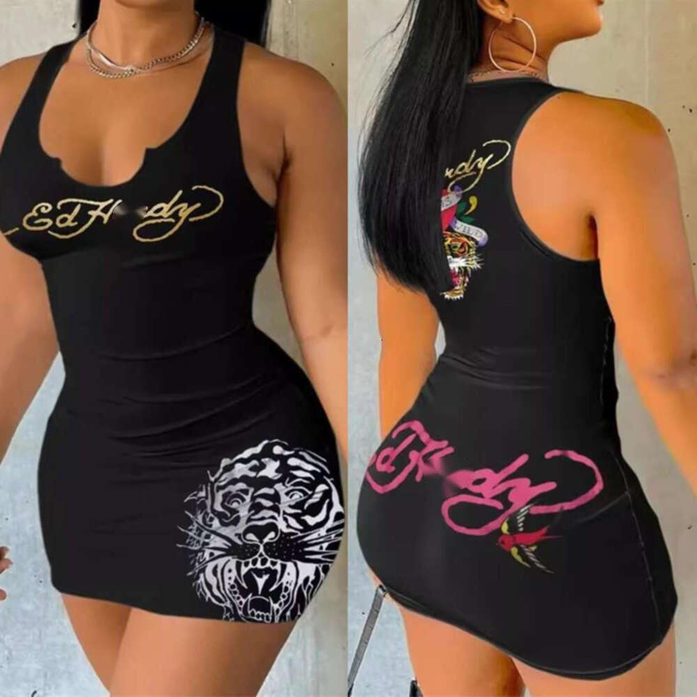 Summer Designer Womens Slim Mini Vest Dresses Fashion Pattern Printed Sleeveless Tank Dress Plus Size Xs 3xl