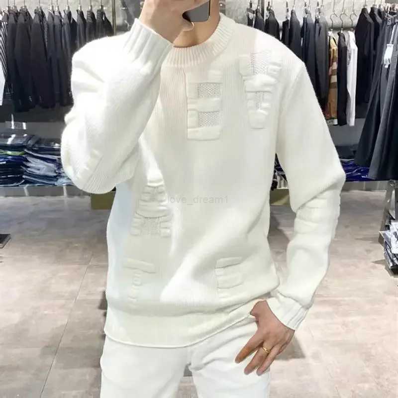 Man Clothes Letter Solid Color Round Collar Knitted Sweaters for Men Plain Green Crewneck Pullovers S Heated Jumpers Maletry A X Z240912
