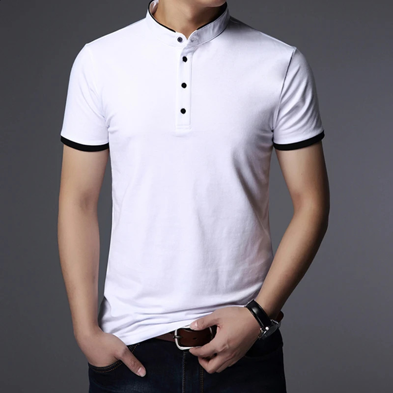 Mens Business Casual Polo Short Sleeve T-shirt Summer Comfortable and Breathable Solid Cotton Top 240816