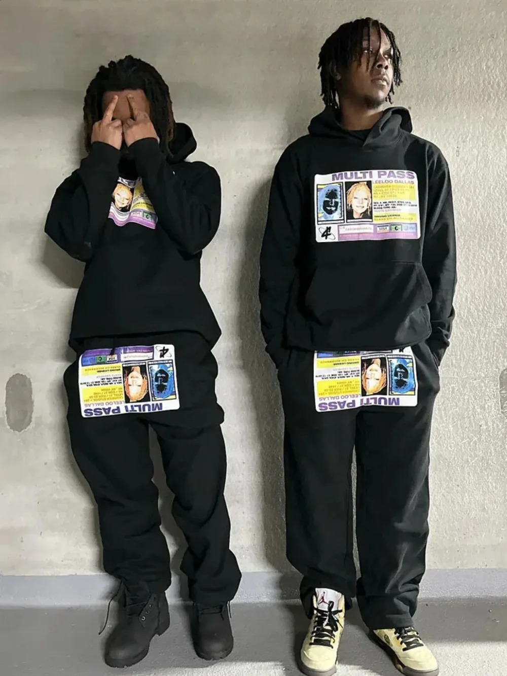 High Street Y2K Round Neck Hooded And Casual Print Harajuku Sports Long Pant Sweatshirt Drawstring Men Two Piece Set 240722