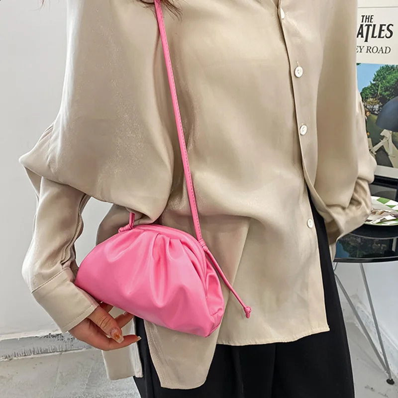 Simple Women Cloud Messenger Bag Allmatch Ladies Yellow Blue PU Leather Crossbody Female Evening Party Clutches And Purse 240722
