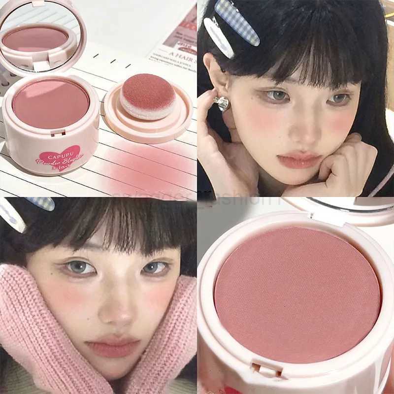 Peach Pink Soft Skin Blush with Puff Matte Natural Powder Blusher Low Saturation Gray Pink Cheek Tint Contour Brightens MakeupB240722