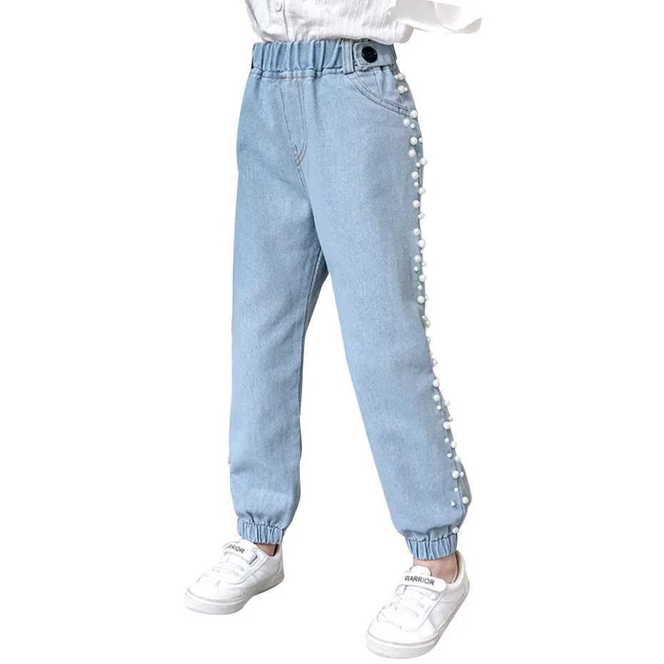 Jeans Jeans Girl Pearls Kids Jeans Girls Casual Style Kid Jeans Spring Autumn Childrens Clothes For Girls Denim Pants 6 8 10 12 Years