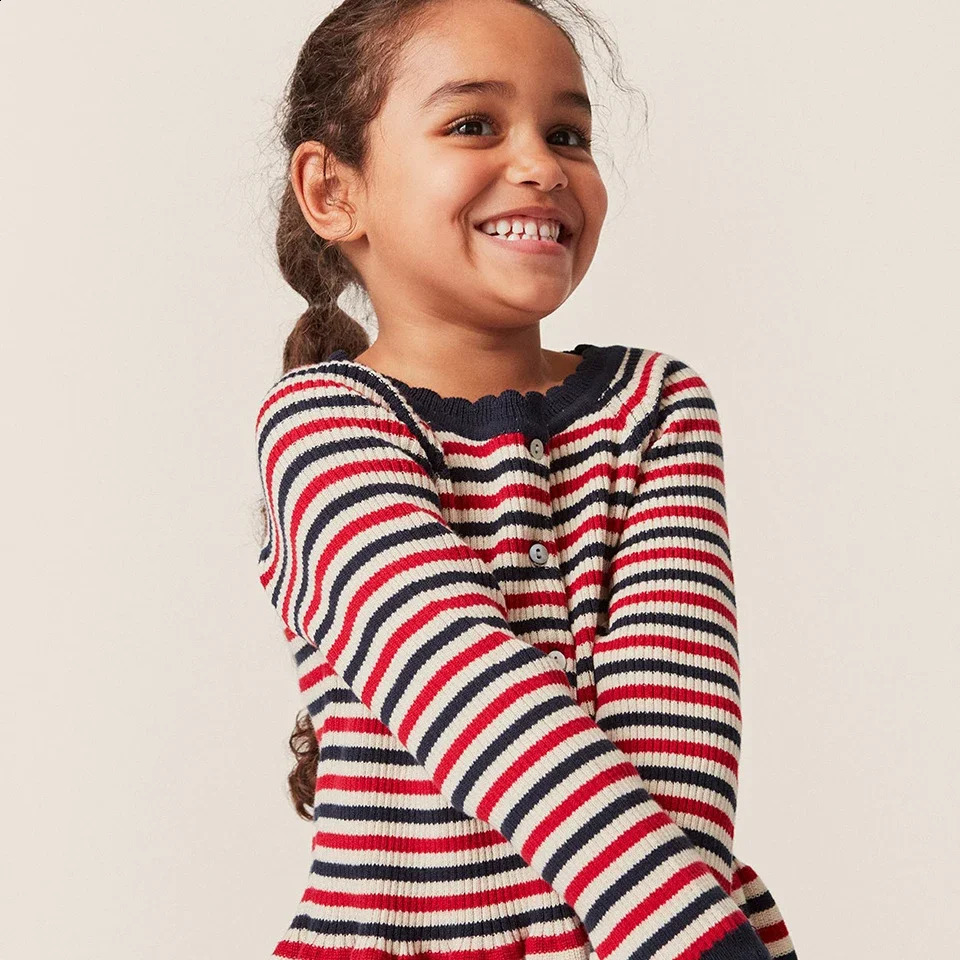 KS Children Clothes Suit Girls Embroidery Cherry Cardigan Sweater Dress Boys Knit Tops Pants Set Kids Sweatshirt Sweatpants 240713