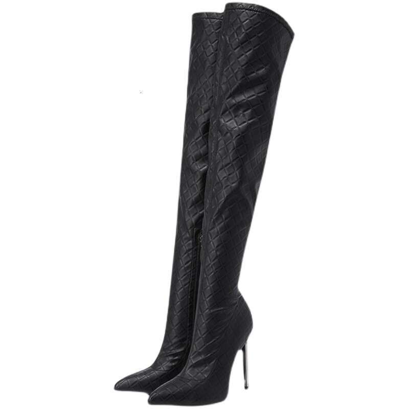HBP Winter new slim black high heeled pointed toe slimming elastic knee for children's long boots