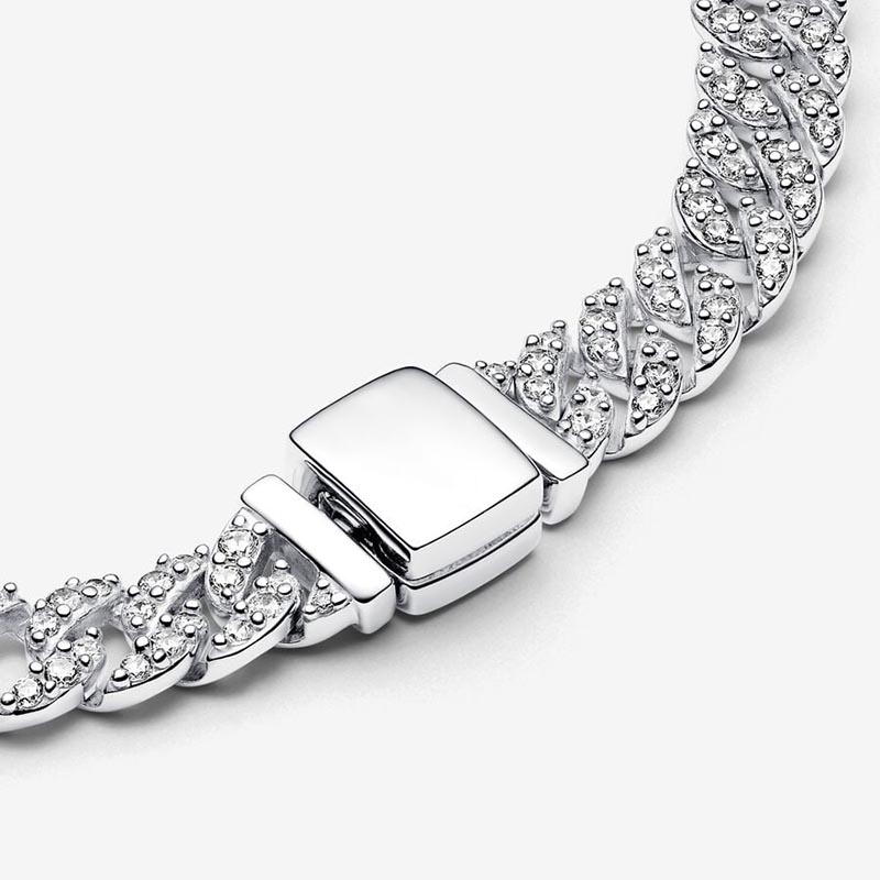 Golden Timeless Pave Cuban Chain Bracelet 100 925 Sterling Silver Luxurious BRACELET Women Girlfriend Party Jewelry Full Diamond Gold bracelet with Re
