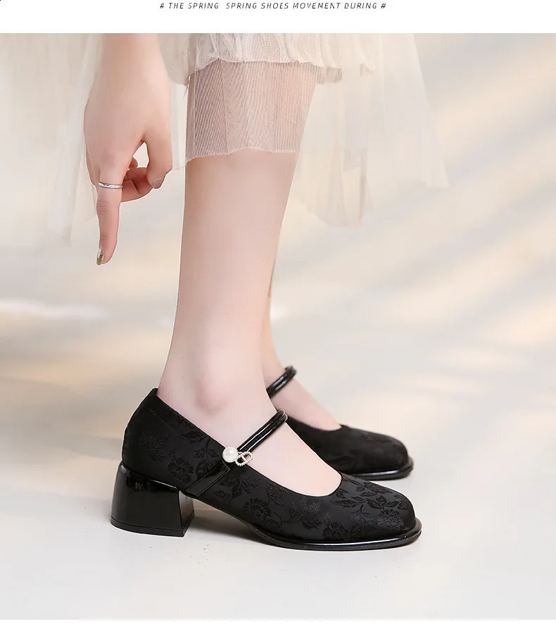 Spring Autumn Fashion Embroidery Platform Shoes for Women Soft Sole Mary Jane Casual Ladies High Heels 240718
