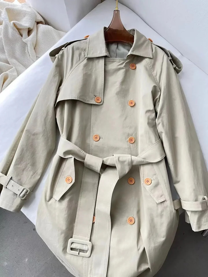 THE R AutumnWinter Scandinavian Style Classic Basic Trench Coat Womens Flat Pocket Buckle Strap Jacket 240712