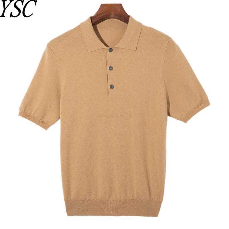 Classic Men Knitwear Silk Wool Blend Sweater Pullover Polo Neck T-Shirt Short Sleeved Loose Cool High-Quality Clothing Tops Z240912