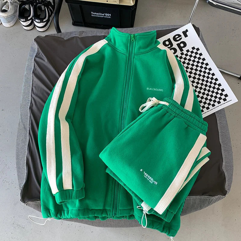 Trendy 2piece mens cardigan sweatshirt stand collar casual Korean version sportswear autumn item 240820 - view 4