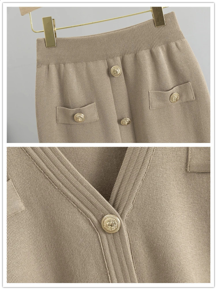 Office Slim Sweater Cardigan Skirts Sets Women Single Breasted Short Knit Tops Coats Suits High Waist Bodycon faldas Conjunto 240712