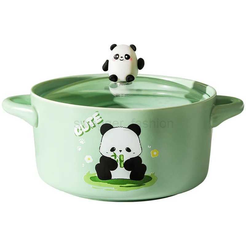 Panda Ceramic Bowl 800ml Covered Lamian Noodles Bowl Lovely Panda Instant Noodle Bowl Covered Double Ear Rice Bowl Soup Bowl SetB270723