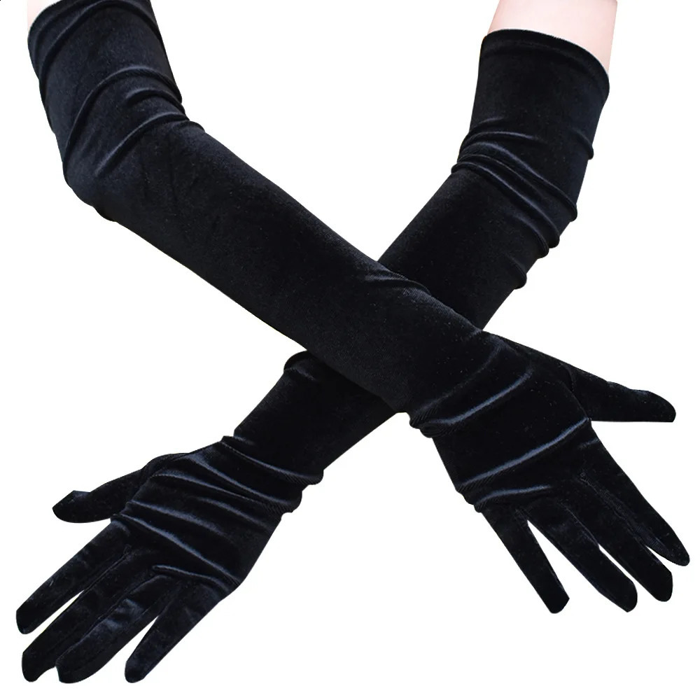 Women Adult Long Velvet Gloves Opera Length Evening Party Gloves Vintage 1920s Flapper Stretchy Gloves Autumn Winter Gloves 240713