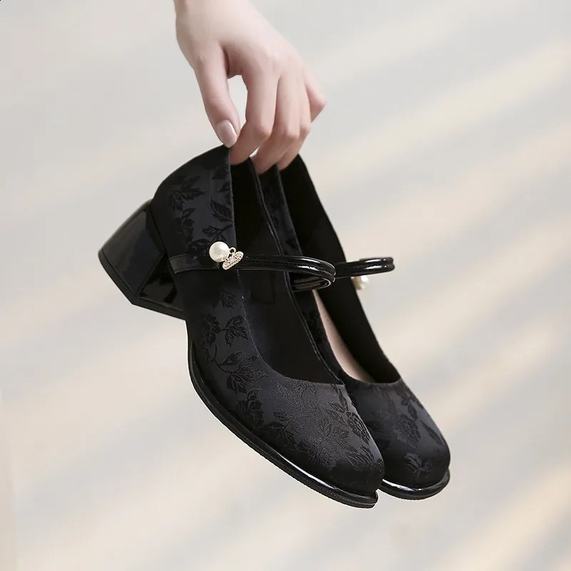 Spring Autumn Fashion Embroidery Platform Shoes for Women Soft Sole Mary Jane Casual Ladies High Heels 240718