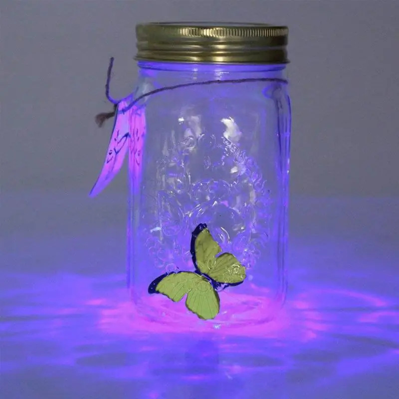 Unique Magic Flying Butterfly Jar LED Lamp Glass Mason Jar Simulation Animated Butterfly Fly Insect Collecting Bottle Home Decor 240719