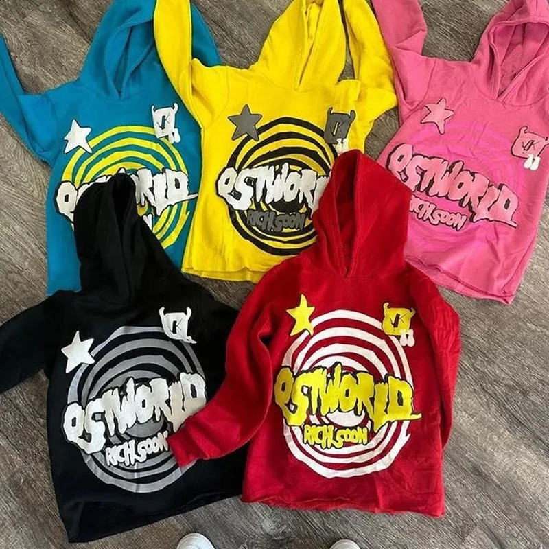 Letter Animation Print Coat Men Women Jackets Hooded Sweatshirt Harajuku Jacket Oversized Longsleeved Zipper Top Casual Hoodies 240715