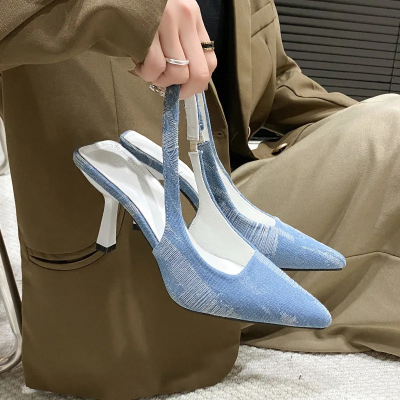 Fairy Style Pointed Fashion Outwear with Baotou Single Shoes Womens Thin Heels High Temperament Sandals Large 240718