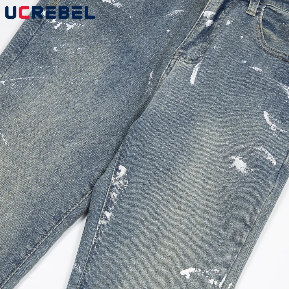 Letter Print Washed Distressed Jeans Mens Graffiti High Street Pocket Loose Denim Flare Pants Men Trousers 240716