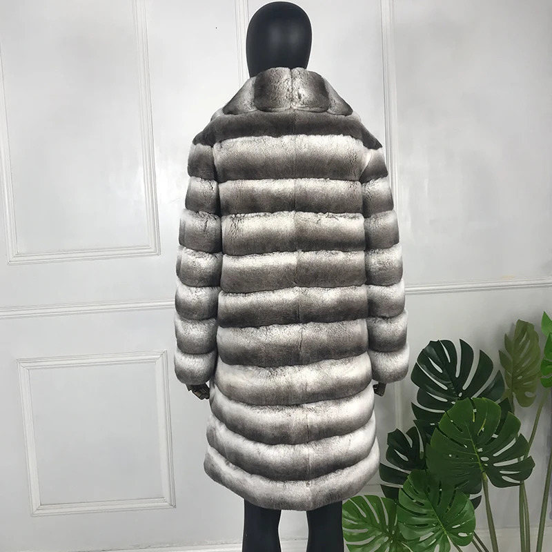 Delightful Chinchilla Fur Jacket Coat Natural Rex Rabbit Fur Overcoat Women Long outwear High Fashion 240716
