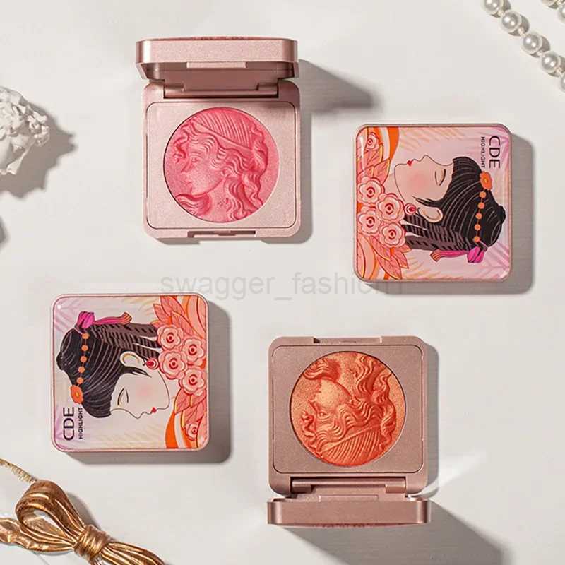 Hot Highlighter Embossed Blush Glitter Facial Longlasting Shimmer Powder Pink Coral Rouged For Cheeks Eyeshadow Smooth CosmeticsB240722