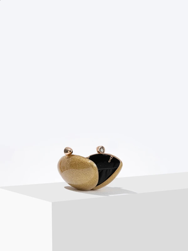 Acrylic egg shape clutch bag women evening party cute Pearl shell purse ivory rose gold handbag 240722