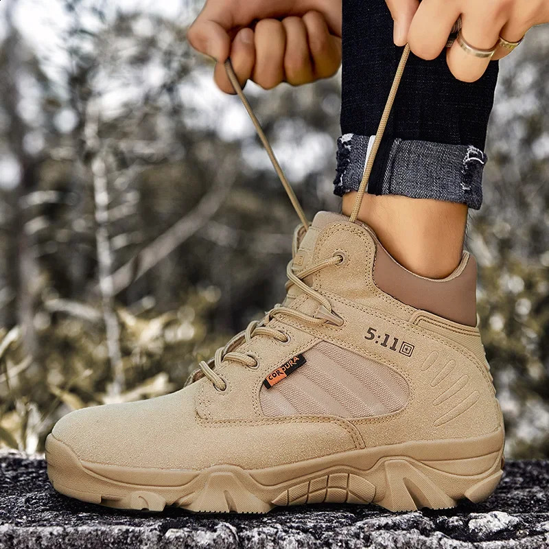 Mens Ankle Boot Outdoor Desert Combat Boots for Men Cow Suede Tactical Boots Men Casual Hiking Shoe Waterproof Botas 2024 240708bj