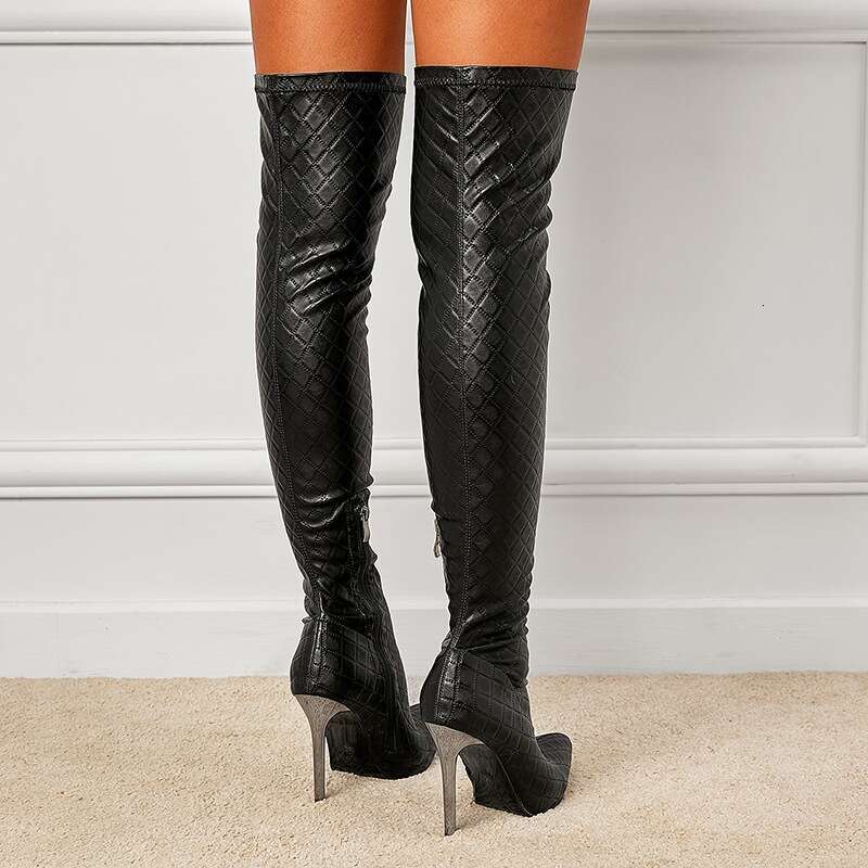 HBP Winter new slim black high heeled pointed toe slimming elastic knee for children's long boots
