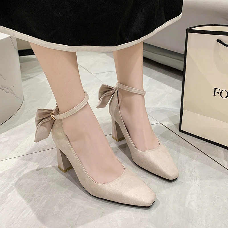 Spring Autumn Shallow Pointed Toe Single Shoes Womens Fashionable Fresh French Style Fine Heeled Trendy 240718