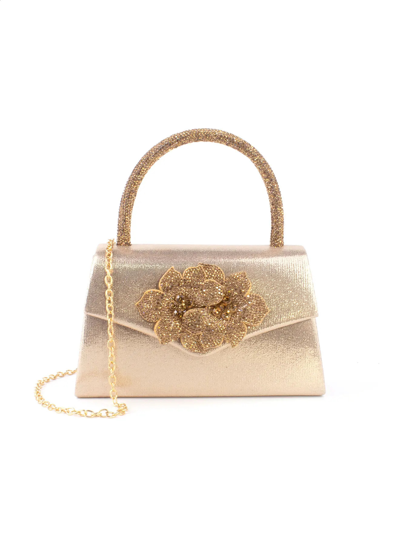 Soulfunk HandbagShiny GlamorousElegantExquisite womens handbag with twin flowers Evening Party Prom Fashionable Chain Bag 240722