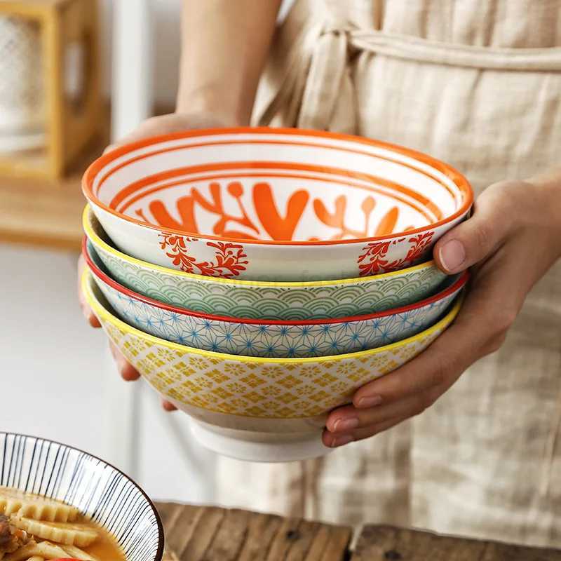 Round Porcelain Salad Soup Ramen BowlStackable Ramen Bowl Serving BowlMicrowavable Ceramic BowlsHeat and Cold Resistant30ozB270723