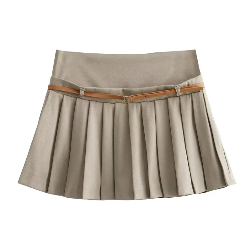 TRAF Pleated Woman Skirt Belt Skort For Women Black High Waist Mini Shorts Fashion Ruched Summer Short Skirts 240722