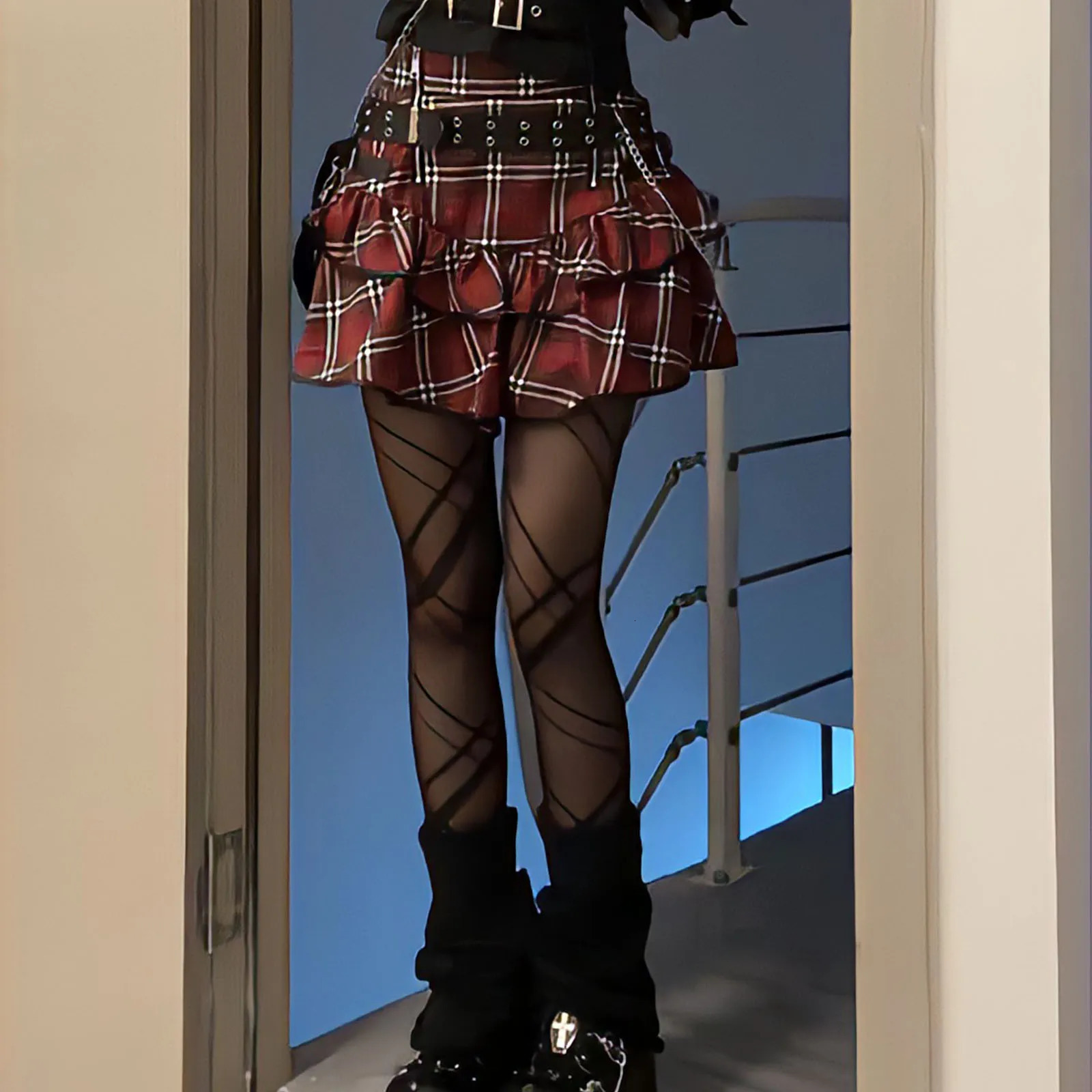 Korean Japanese Sweet Clothes Gothic Punk Skirts Y2k Streetwear Dark Aesthetics Pleated Ball Gown Plaid Stripe Mini Skirt 240715