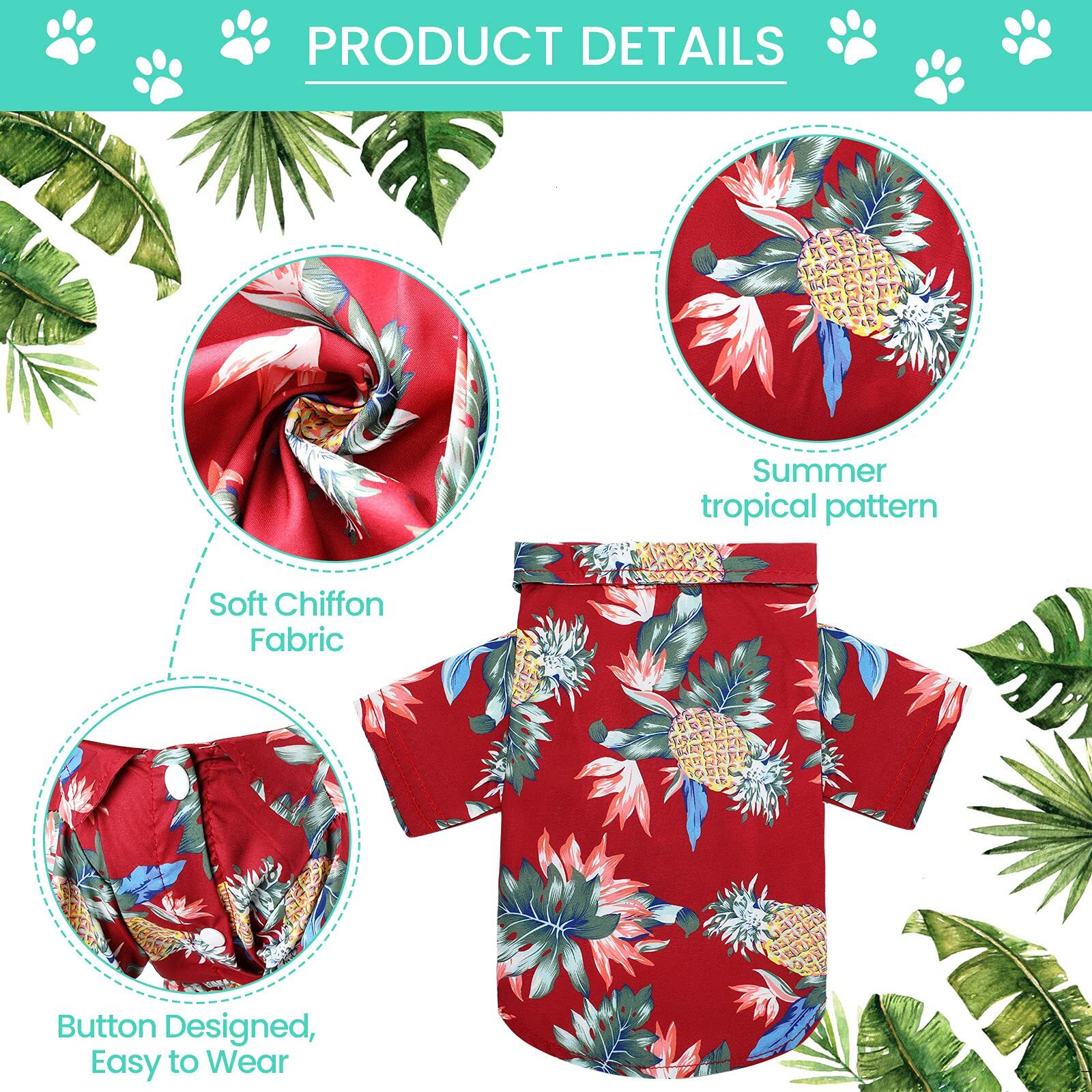 FOGOMOVE Summer Hawaii Style Floral Dog Hawaiian Printed Pet T-Shirts Breathable Cool Clothes Beach Seaside Shirt Sweatshirt for Small Puppy