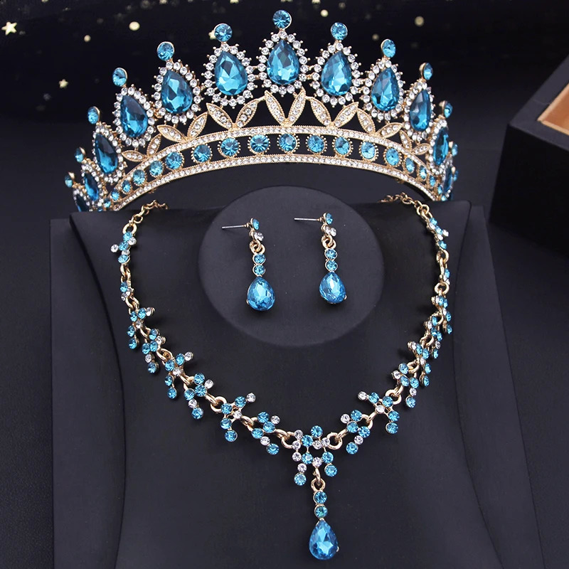 15 colors of bride jewelry set suitable for womens wedding crown earrings Tiaras set necklace bride crown jewelry set clothing accessories 240710