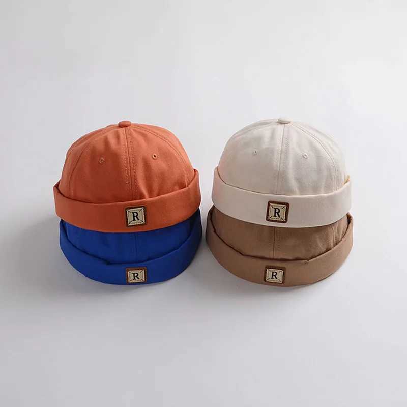 Solid Color Baby Dome Brimless Hat Boys Girls Hip Hop Docker Cap Fashion Children Melon Cap Vintage Kids Landlord Hats Beanie R250512