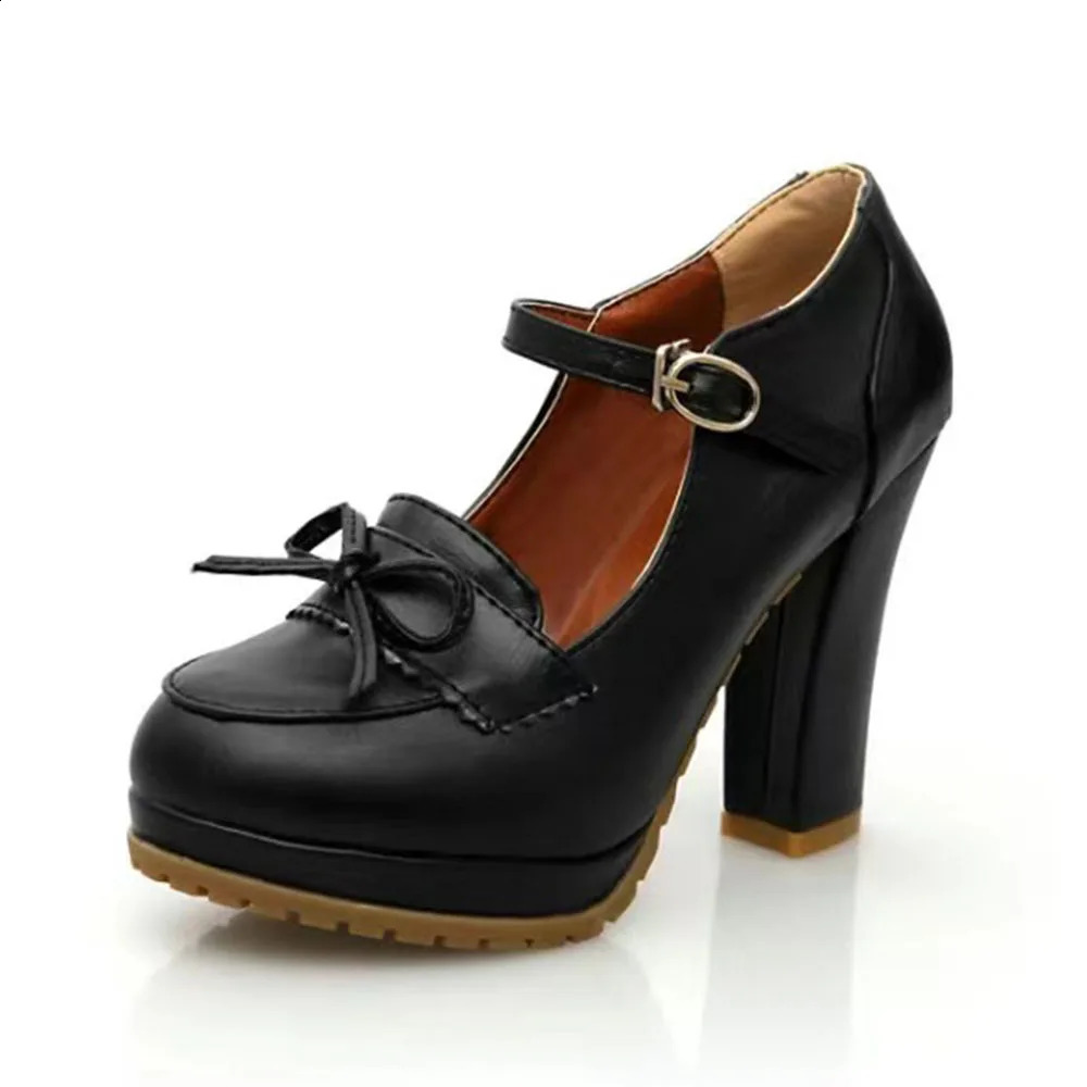 Big Size 43 Summer Vintage Womens Black High Heels Shoes Retro Brown Office Lady Platform Mary Jane Pumps 240718