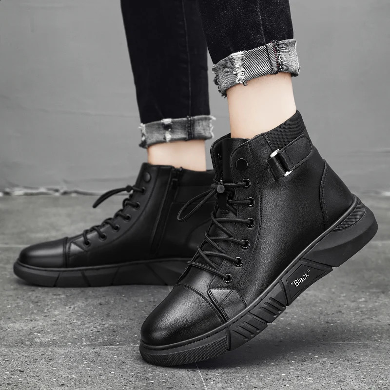 Boots Men Shoes Casual Classics Ankle High Slip on Office Ventilate Versatile Motorcycle 240718