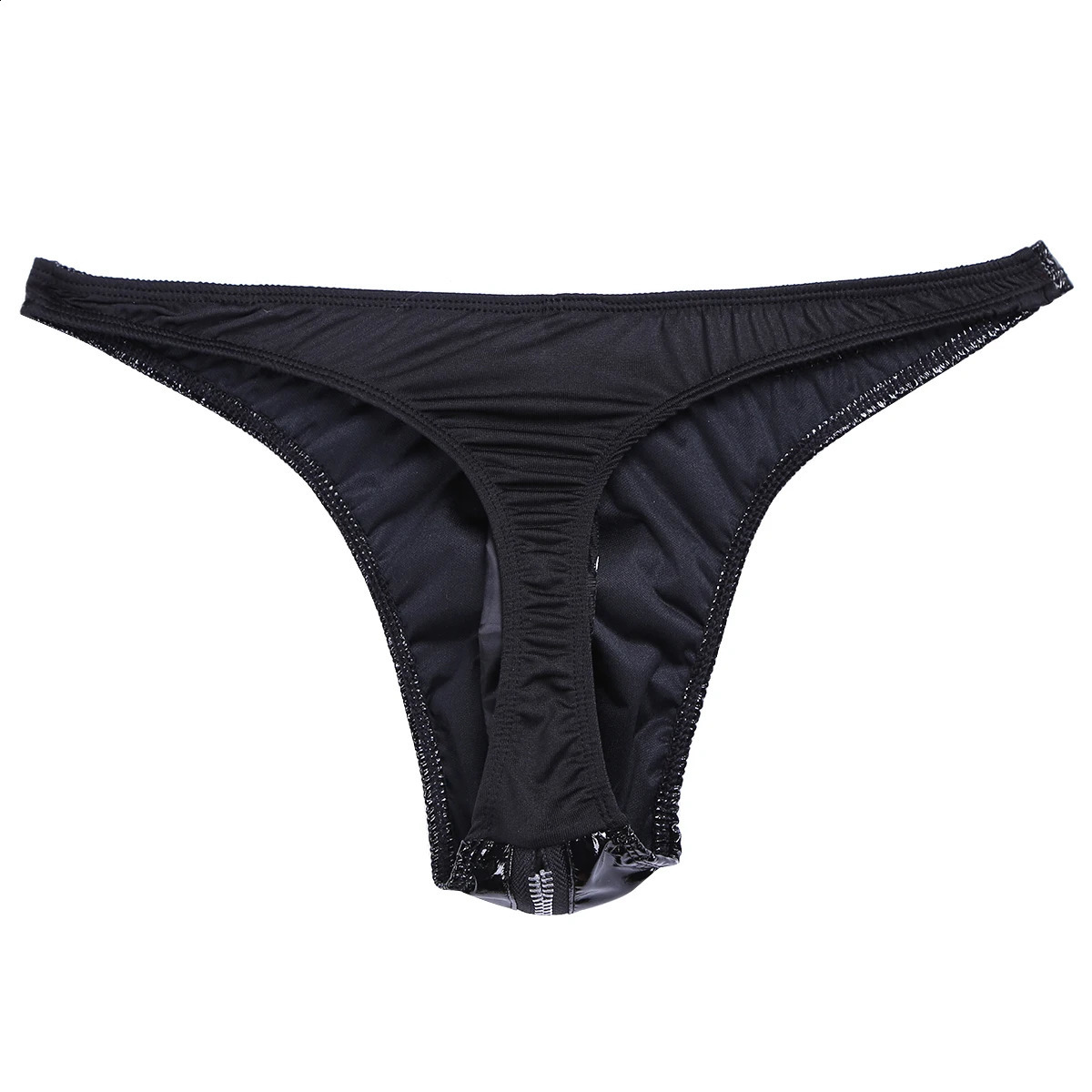 Men Sexy Latex Briefs Gay Underwear Zipper Underpants Faux Leather Bikini Erotic Lingerie GString and Thongs Sissy Panties 240711